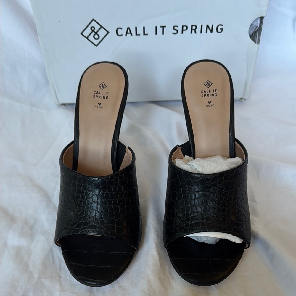 Call It Spring Black Mules with Textured Upper